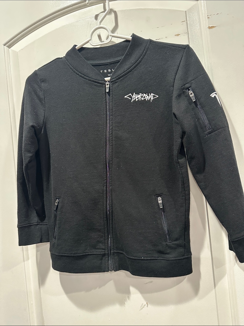 Tesla Black Kids Zip-Up Hoodie with White Logos